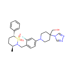 C[C@H]1CC[C@H](c2ccccc2)S(=O)(=O)N1Cc1ccc(N2CCC(CO)(n3cnnc3)CC2)cc1F ZINC000473154577