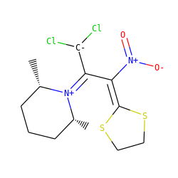 C[C@H]1CCC[C@@H](C)[N+]1=C(C(=C1SCCS1)[N+](=O)[O-])[C-](Cl)Cl ZINC000058189452