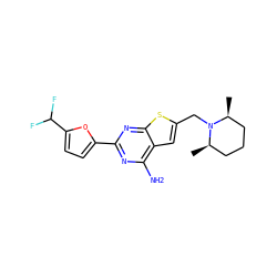 C[C@H]1CCC[C@@H](C)N1Cc1cc2c(N)nc(-c3ccc(C(F)F)o3)nc2s1 ZINC000118598654