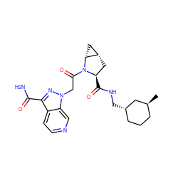 C[C@H]1CCC[C@H](CNC(=O)[C@@H]2C[C@H]3C[C@H]3N2C(=O)Cn2nc(C(N)=O)c3ccncc32)C1 ZINC000210850436