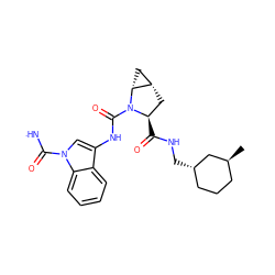 C[C@H]1CCC[C@H](CNC(=O)[C@@H]2C[C@H]3C[C@H]3N2C(=O)Nc2cn(C([NH])=O)c3ccccc23)C1 ZINC001772597569