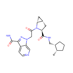 C[C@H]1CCC[C@H]1CNC(=O)[C@@H]1C[C@H]2C[C@H]2N1C(=O)Cn1nc(C(N)=O)c2ccncc21 ZINC000210827330