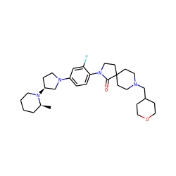 C[C@H]1CCCCN1[C@H]1CCN(c2ccc(N3CCC4(CCN(CC5CCOCC5)CC4)C3=O)c(F)c2)C1 ZINC000140667905