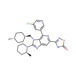 C[C@H]1CCCCN1c1nc2cc(-c3noc(=O)[nH]3)nc(-c3cncc(Cl)c3)c2n1C[C@H]1CC[C@H](C)CC1 ZINC001772624459
