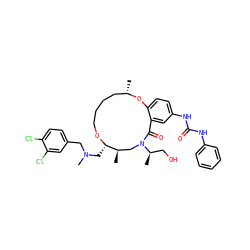 C[C@H]1CCCCO[C@@H](CN(C)Cc2ccc(Cl)c(Cl)c2)[C@H](C)CN([C@H](C)CO)C(=O)c2cc(NC(=O)Nc3ccccc3)ccc2O1 ZINC000095600890