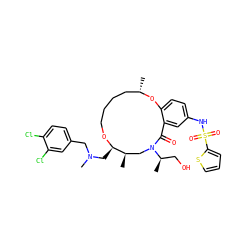 C[C@H]1CCCCO[C@H](CN(C)Cc2ccc(Cl)c(Cl)c2)[C@H](C)CN([C@H](C)CO)C(=O)c2cc(NS(=O)(=O)c3cccs3)ccc2O1 ZINC000095599354
