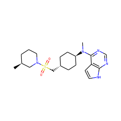C[C@H]1CCCN(S(=O)(=O)C[C@H]2CC[C@H](N(C)c3ncnc4[nH]ccc34)CC2)C1 ZINC000261082499