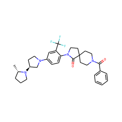 C[C@H]1CCCN1[C@H]1CCN(c2ccc(N3CCC4(CCN(C(=O)c5ccccc5)CC4)C3=O)c(C(F)(F)F)c2)C1 ZINC000140685431