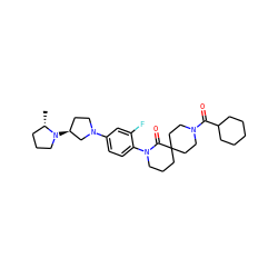C[C@H]1CCCN1[C@H]1CCN(c2ccc(N3CCCC4(CCN(C(=O)C5CCCCC5)CC4)C3=O)c(F)c2)C1 ZINC000140604760