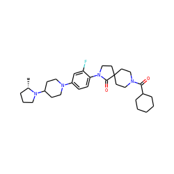 C[C@H]1CCCN1C1CCN(c2ccc(N3CCC4(CCN(C(=O)C5CCCCC5)CC4)C3=O)c(F)c2)CC1 ZINC000140652397