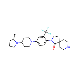 C[C@H]1CCCN1C1CCN(c2ccc(N3CCC4(CCNCC4)C3=O)c(C(F)(F)F)c2)CC1 ZINC000140638589