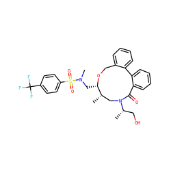 C[C@H]1CN([C@@H](C)CO)C(=O)c2ccccc2-c2ccccc2CO[C@H]1CN(C)S(=O)(=O)c1ccc(C(F)(F)F)cc1 ZINC000095600675
