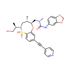 C[C@H]1CN([C@H](C)CO)S(=O)(=O)c2ccc(C#Cc3ccncc3)cc2O[C@@H]1CN(C)C(=O)Nc1ccc2c(c1)OCO2 ZINC000095604063