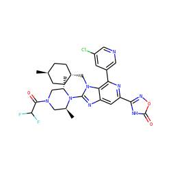 C[C@H]1CN(C(=O)C(F)F)C[C@H](C)N1c1nc2cc(-c3noc(=O)[nH]3)nc(-c3cncc(Cl)c3)c2n1C[C@H]1CC[C@H](C)CC1 ZINC001772645357