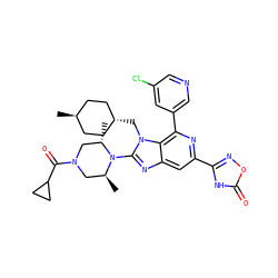 C[C@H]1CN(C(=O)C2CC2)C[C@H](C)N1c1nc2cc(-c3noc(=O)[nH]3)nc(-c3cncc(Cl)c3)c2n1C[C@H]1CC[C@H](C)CC1 ZINC001772571547