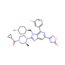 C[C@H]1CN(C(=O)C2CC2)CCN1c1nc2cc(-c3noc(=O)[nH]3)nc(-c3cncc(Cl)c3)c2n1C[C@H]1CC[C@H](C)CC1 ZINC001772577985