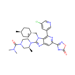 C[C@H]1CN(C(=O)N(C)C)C[C@H](C)N1c1nc2cc(-c3noc(=O)[nH]3)nc(-c3cncc(Cl)c3)c2n1C[C@H]1CC[C@H](C)CC1 ZINC001772612472