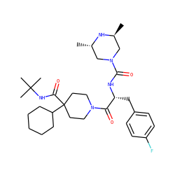 C[C@H]1CN(C(=O)N[C@H](Cc2ccc(F)cc2)C(=O)N2CCC(C(=O)NC(C)(C)C)(C3CCCCC3)CC2)C[C@H](C)N1 ZINC000071317772