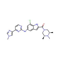 C[C@H]1CN(C(=O)c2cc3cc(Nc4nccc(-c5cn(C)cn5)n4)cc(Cl)c3[nH]2)C[C@@H](C)N1C ZINC000222326777