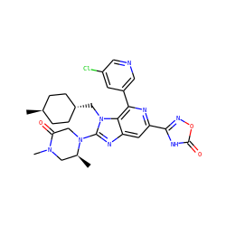 C[C@H]1CN(C)C(=O)CN1c1nc2cc(-c3noc(=O)[nH]3)nc(-c3cncc(Cl)c3)c2n1C[C@H]1CC[C@H](C)CC1 ZINC001772643943