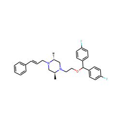 C[C@H]1CN(C/C=C/c2ccccc2)[C@H](C)CN1CCOC(c1ccc(F)cc1)c1ccc(F)cc1 ZINC000022938517