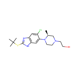 C[C@H]1CN(CCO)CCN1c1cc2[nH]c(SC(C)(C)C)nc2cc1Cl ZINC000040429508