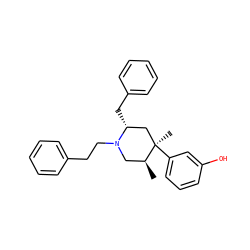 C[C@H]1CN(CCc2ccccc2)[C@H](Cc2ccccc2)C[C@@]1(C)c1cccc(O)c1 ZINC000028568070