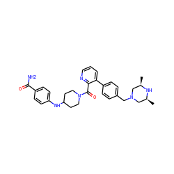 C[C@H]1CN(Cc2ccc(-c3cccnc3C(=O)N3CCC(Nc4ccc(C(N)=O)cc4)CC3)cc2)C[C@@H](C)N1 ZINC000044387154