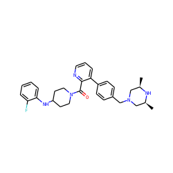 C[C@H]1CN(Cc2ccc(-c3cccnc3C(=O)N3CCC(Nc4ccccc4F)CC3)cc2)C[C@@H](C)N1 ZINC000034885079
