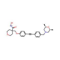 C[C@H]1CN(Cc2ccc(C#Cc3ccc(OCC4(C(=O)NO)CCOCC4)cc3)cc2)C[C@@H](C)O1 ZINC000299830539