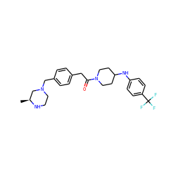 C[C@H]1CN(Cc2ccc(CC(=O)N3CCC(Nc4ccc(C(F)(F)F)cc4)CC3)cc2)CCN1 ZINC000034850416