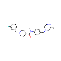C[C@H]1CN(Cc2ccc(N(C)C(=O)C3CCN(Cc4cccc(F)c4)CC3)cc2)CCN1 ZINC000095598482