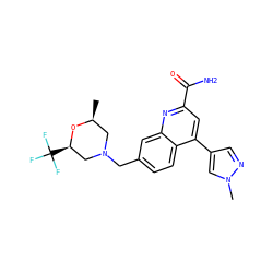 C[C@H]1CN(Cc2ccc3c(-c4cnn(C)c4)cc(C(N)=O)nc3c2)C[C@@H](C(F)(F)F)O1 ZINC000221615164