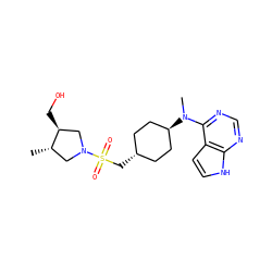 C[C@H]1CN(S(=O)(=O)C[C@H]2CC[C@H](N(C)c3ncnc4[nH]ccc34)CC2)C[C@@H]1CO ZINC000261159178