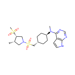 C[C@H]1CN(S(=O)(=O)C[C@H]2CC[C@H](N(C)c3ncnc4[nH]ccc34)CC2)C[C@H]1S(C)(=O)=O ZINC000261079844