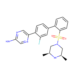 C[C@H]1CN(S(=O)(=O)c2ccccc2-c2ccc(-c3cnc(N)cn3)c(F)c2)C[C@@H](C)N1 ZINC000212129102