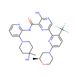 C[C@H]1CN(c2ccc(C(F)(F)F)c(-c3cnc(N)c(C(=O)Nc4ncccc4N4CCC(C)(N)CC4)n3)n2)CCO1 ZINC001772636345