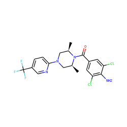 C[C@H]1CN(c2ccc(C(F)(F)F)cn2)C[C@@H](C)N1C(=O)c1cc(Cl)c(N)c(Cl)c1 ZINC000036286485
