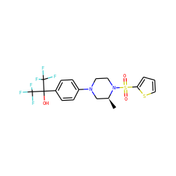 C[C@H]1CN(c2ccc(C(O)(C(F)(F)F)C(F)(F)F)cc2)CCN1S(=O)(=O)c1cccs1 ZINC000103238925