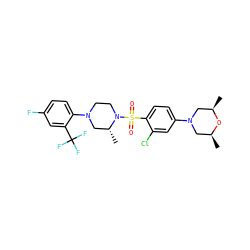 C[C@H]1CN(c2ccc(S(=O)(=O)N3CCN(c4ccc(F)cc4C(F)(F)F)C[C@H]3C)c(Cl)c2)C[C@@H](C)O1 ZINC000043025251