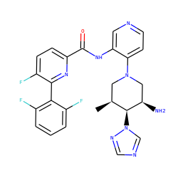 C[C@H]1CN(c2ccncc2NC(=O)c2ccc(F)c(-c3c(F)cccc3F)n2)C[C@@H](N)[C@H]1n1cncn1 ZINC000207270825