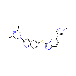C[C@H]1CN(c2cnc3ccc(Sc4nnc5ccc(-c6cnn(C)c6)cn45)cc3c2)C[C@@H](C)N1 ZINC000204974652