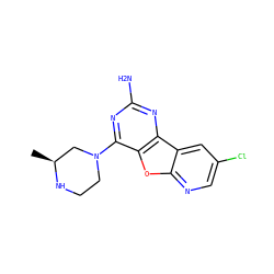 C[C@H]1CN(c2nc(N)nc3c2oc2ncc(Cl)cc23)CCN1 ZINC000073161360