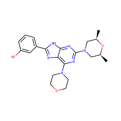 C[C@H]1CN(c2nc(N3CCOCC3)c3nc(-c4cccc(O)c4)[nH]c3n2)C[C@@H](C)O1 ZINC000144069401