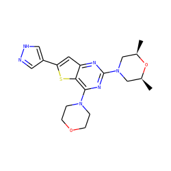 C[C@H]1CN(c2nc(N3CCOCC3)c3sc(-c4cn[nH]c4)cc3n2)C[C@@H](C)O1 ZINC001772617484