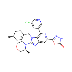 C[C@H]1COC[C@H](C)N1c1nc2cc(-c3n[nH]c(=O)o3)nc(-c3cncc(Cl)c3)c2n1C[C@H]1CC[C@H](C)CC1 ZINC001772611235