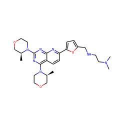 C[C@H]1COCCN1c1nc(N2CCOC[C@@H]2C)c2ccc(-c3ccc(CNCCN(C)C)o3)nc2n1 ZINC000139427580