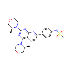 C[C@H]1COCCN1c1nc(N2CCOC[C@@H]2C)c2ccc(-c3ccc(NS(C)(=O)=O)cc3)nc2n1 ZINC000139558530