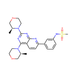C[C@H]1COCCN1c1nc(N2CCOC[C@@H]2C)c2ccc(-c3cccc(NS(C)(=O)=O)c3)nc2n1 ZINC000059258218