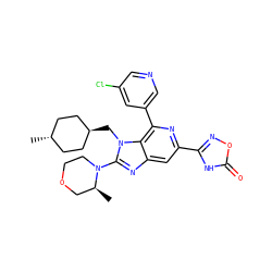 C[C@H]1COCCN1c1nc2cc(-c3noc(=O)[nH]3)nc(-c3cncc(Cl)c3)c2n1C[C@H]1CC[C@H](C)CC1 ZINC001772602022